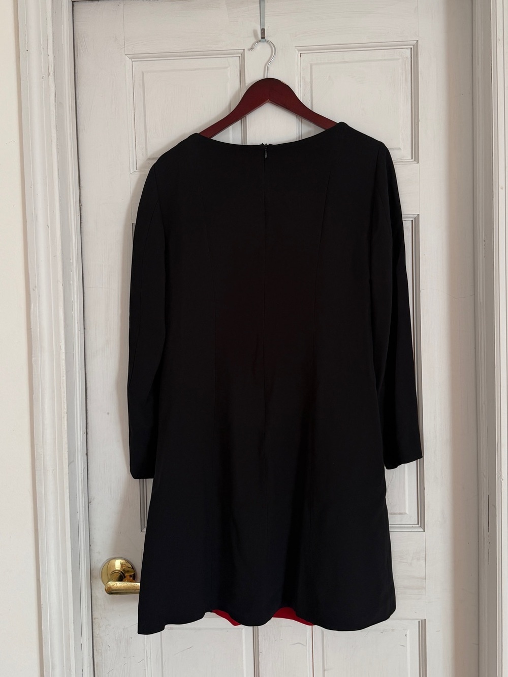 MOSCHINO Women’s Black & Red Colorblock Shift Dress Ring Hardware Long Sleeve - Picture 2 of 6